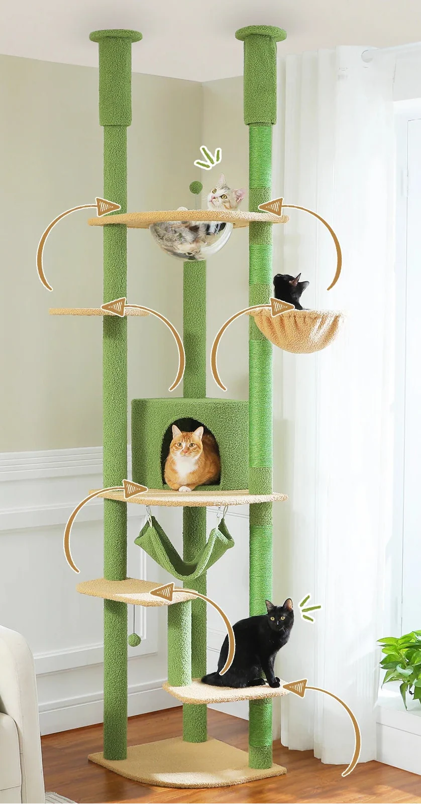 Arbre à Chat Sol Plafond d'Angle Vert – Loris