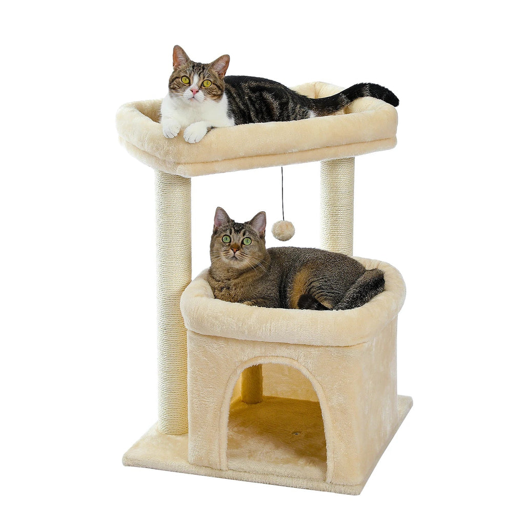 Arbre à chat <br> beige 2 chats