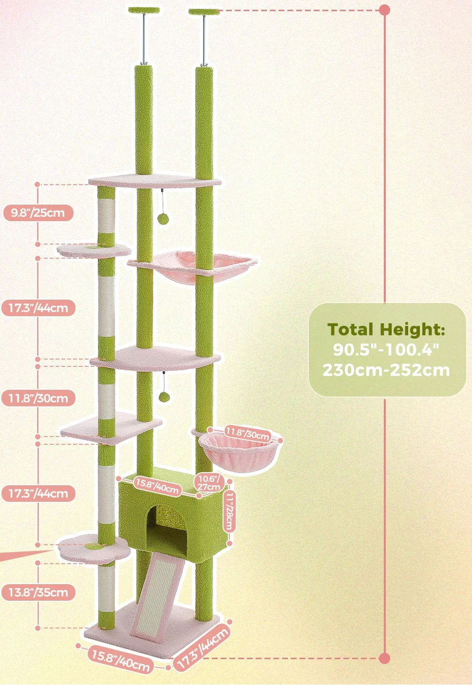 Arbre à Chat Sol Plafond Fin Vert et Rose – Lumuna