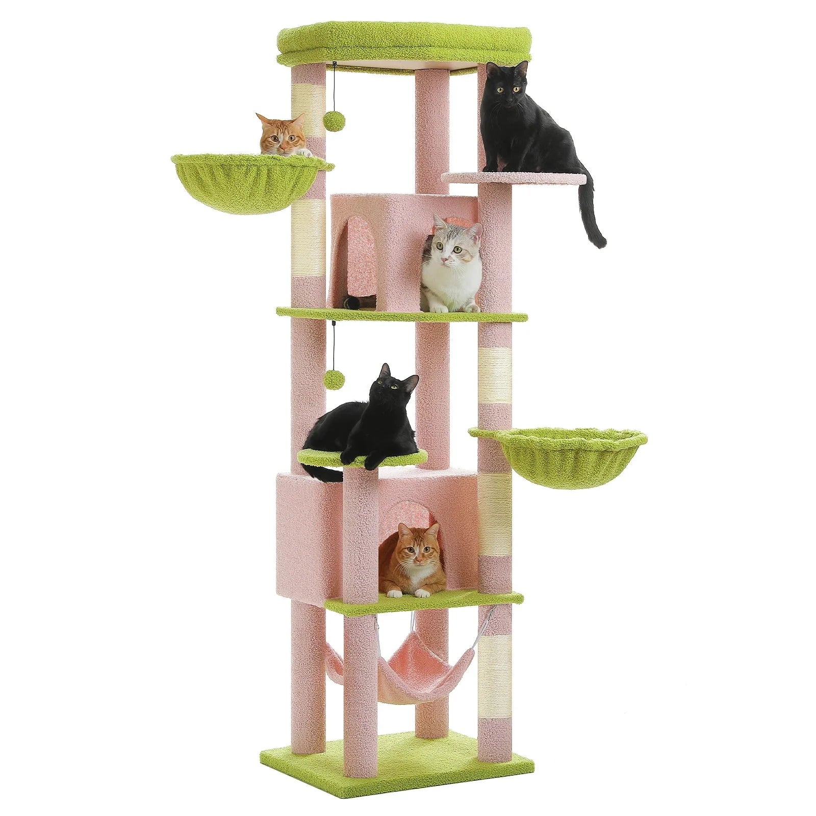 Arbre à chat <br> triple hamac rose