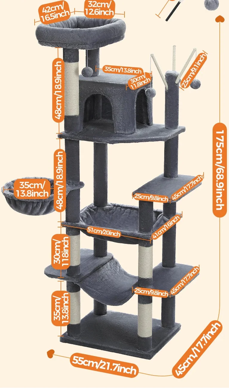 Arbre à Chat Multi-niveaux Gris Foncé – Palor