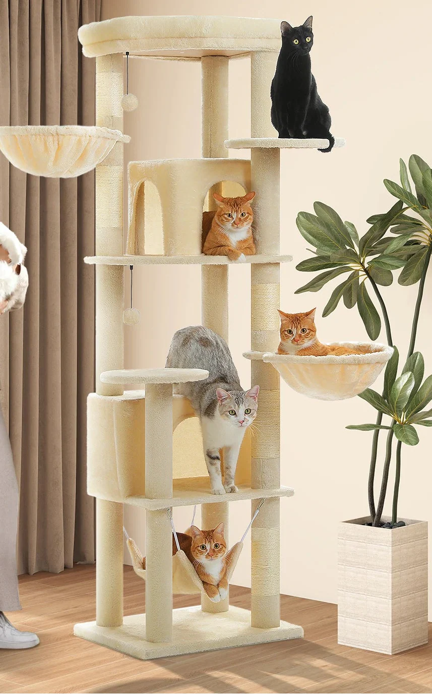 Arbre à Chat Triple Hamac Beige – Calis