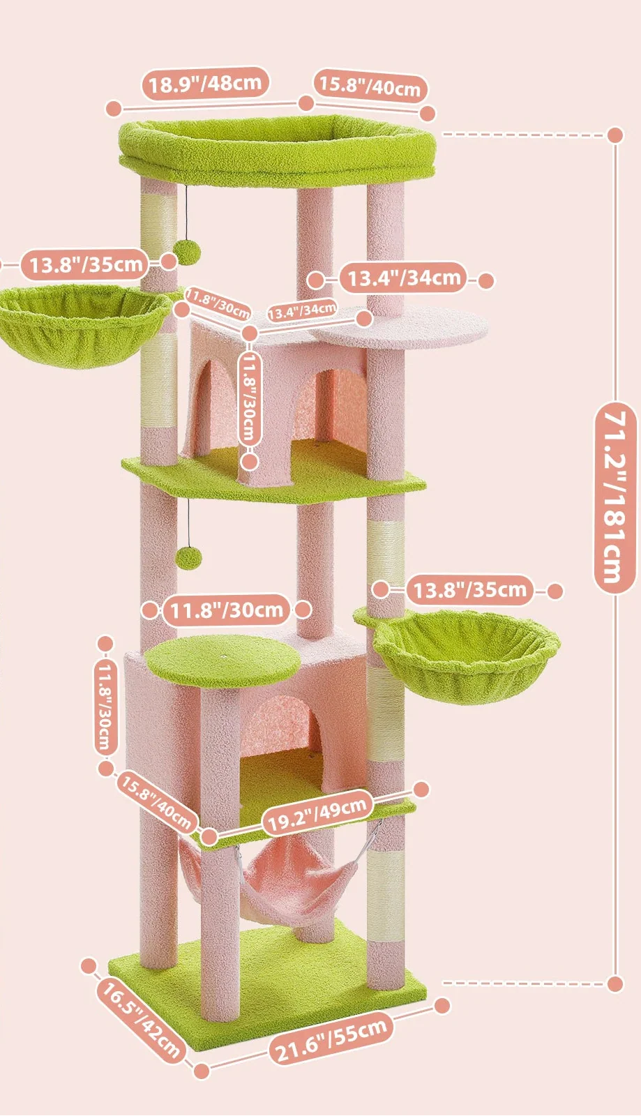 Arbre à Chat Triple Hamac Rose – Zena