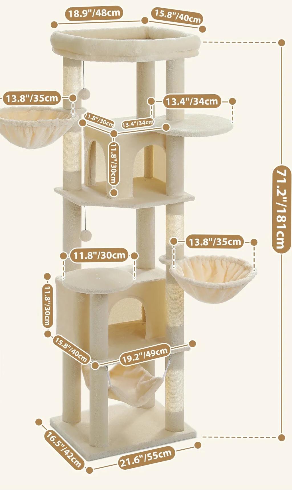 Arbre à Chat Triple Hamac Beige – Calis
