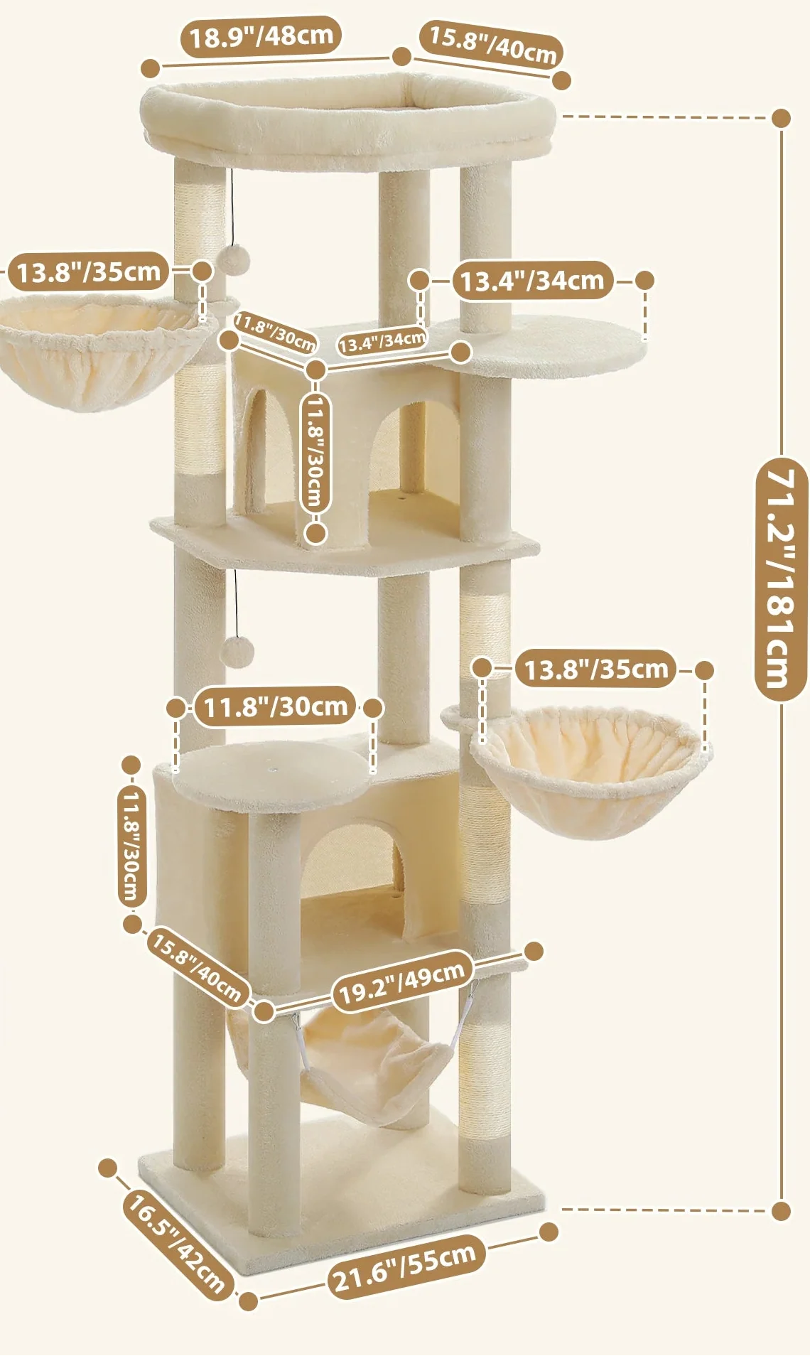 Arbre à Chat Triple Hamac Beige – Calis