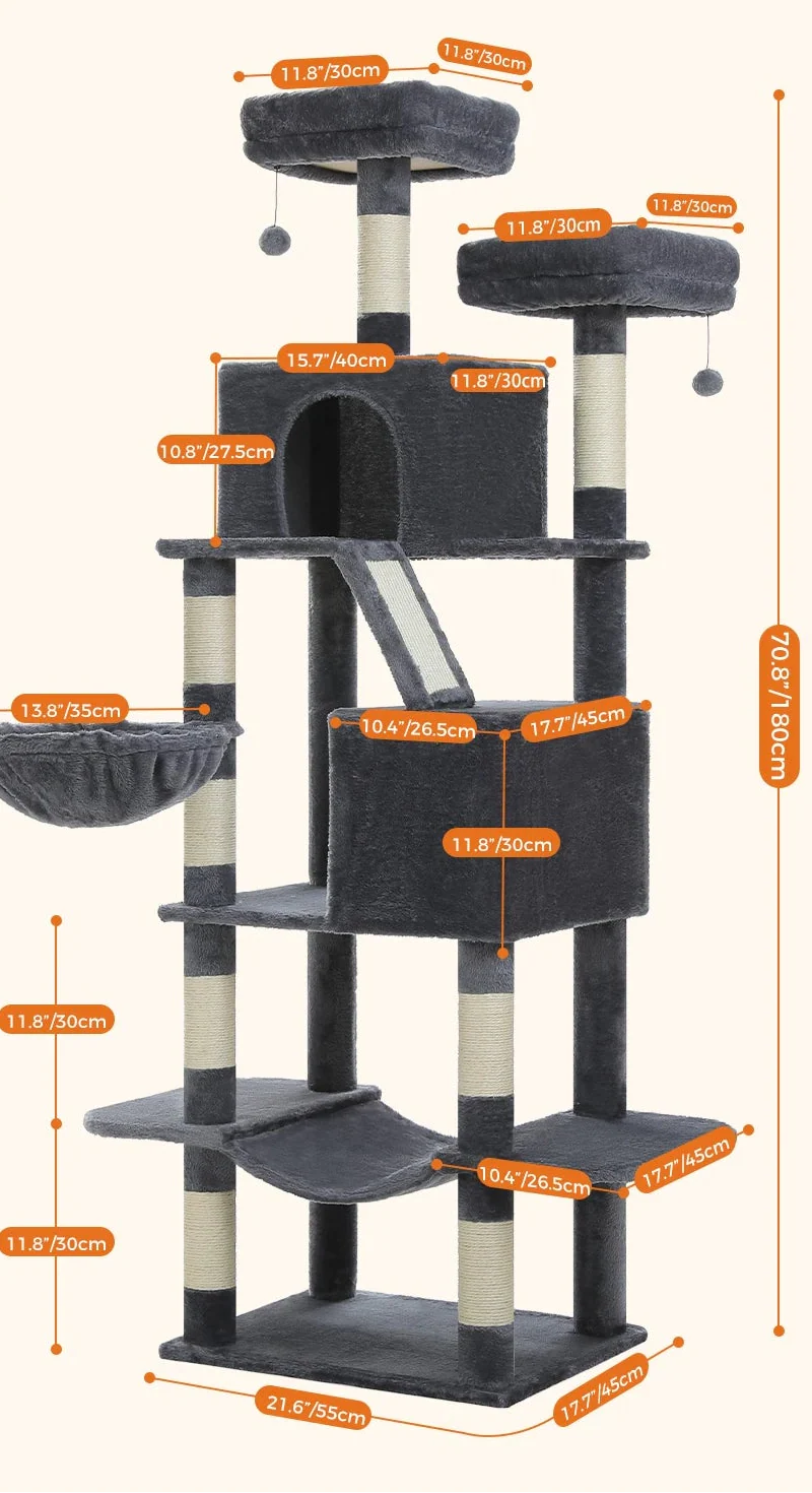 Arbre à Chat Maine Coon Design Gris Foncé – Zenia