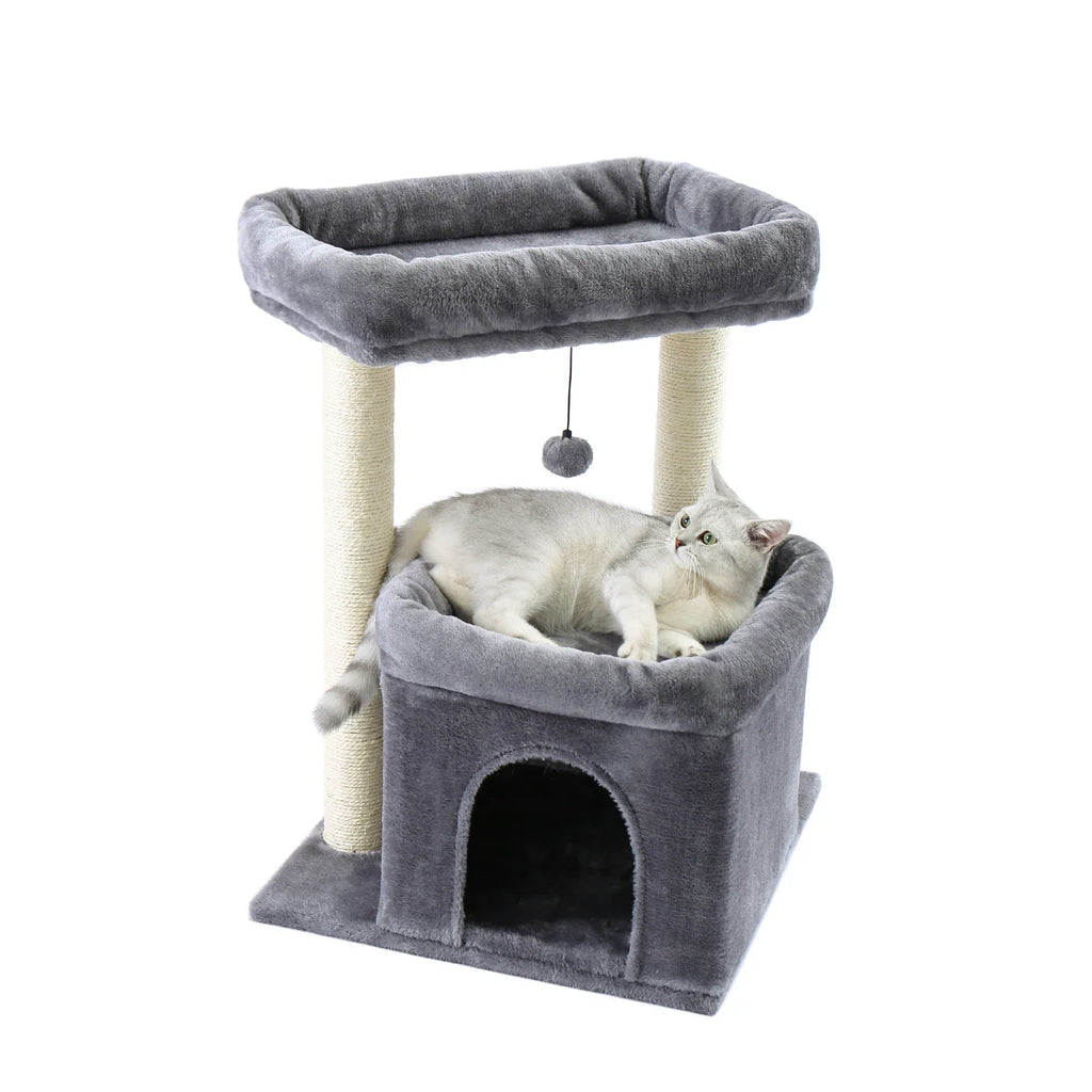 Arbre à chat <br> gris 2 chats