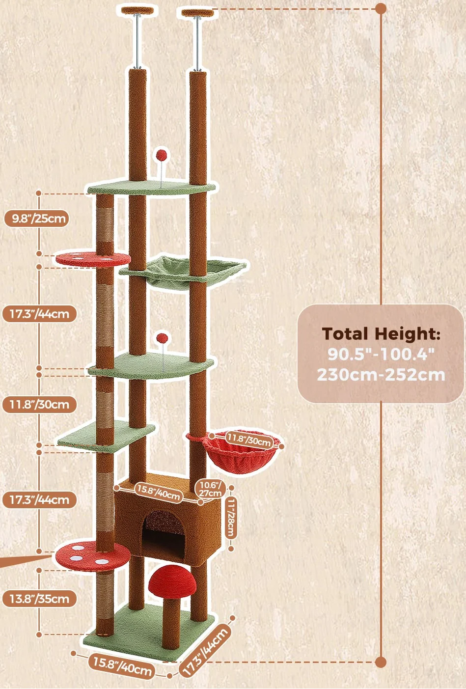 Arbre à Chat Sol Plafond Hamac et Champignon – Lumia