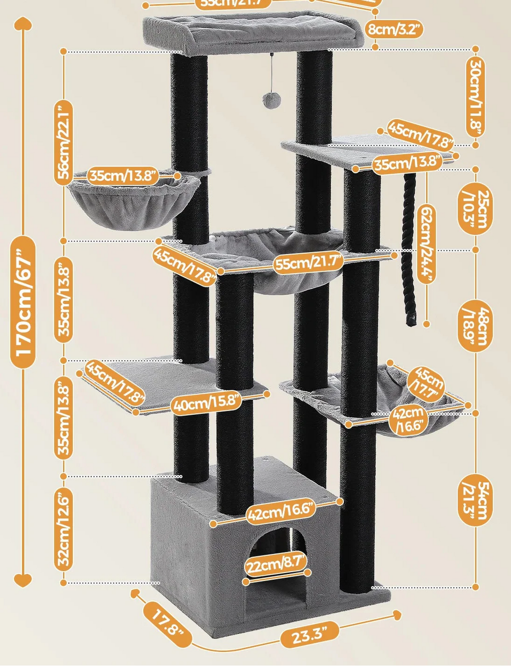 Arbre à Chat Xxl Beige avec Corde – Valena