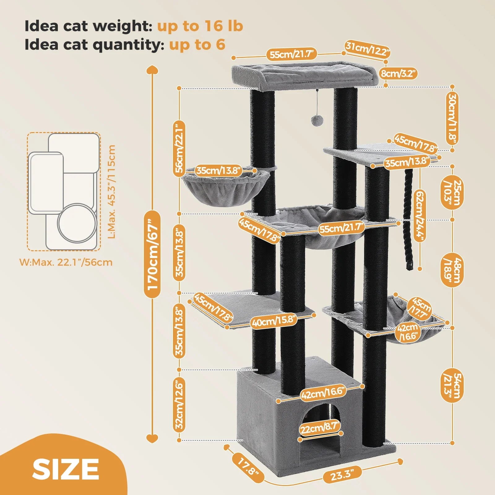 Arbre à Chat Xxl Gris et Beige – Serelis