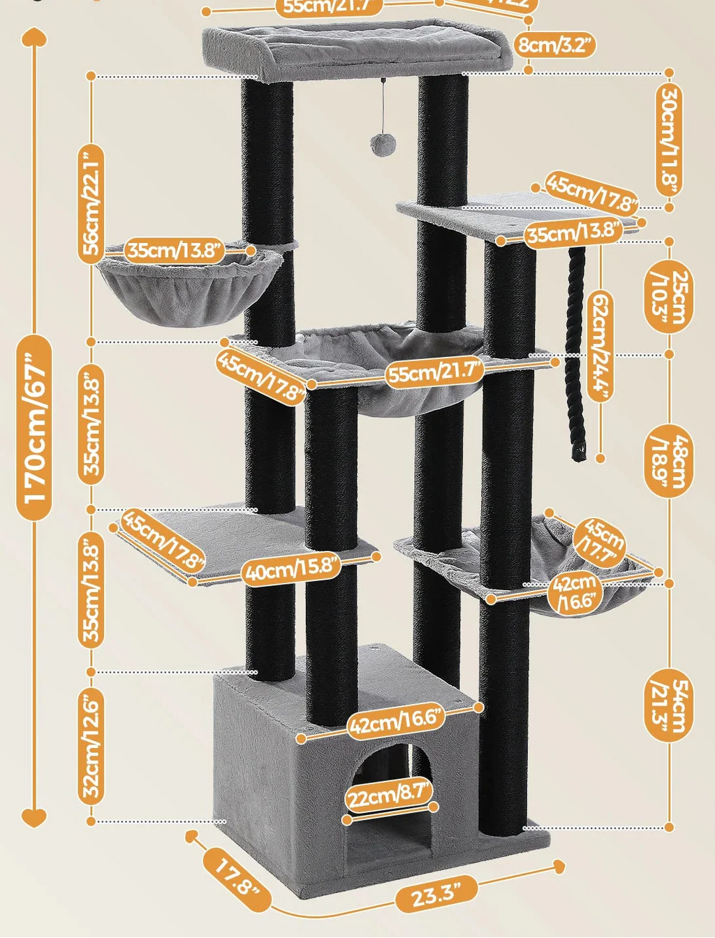 Arbre à Chat Xxl Gris et Blanc – Kaa