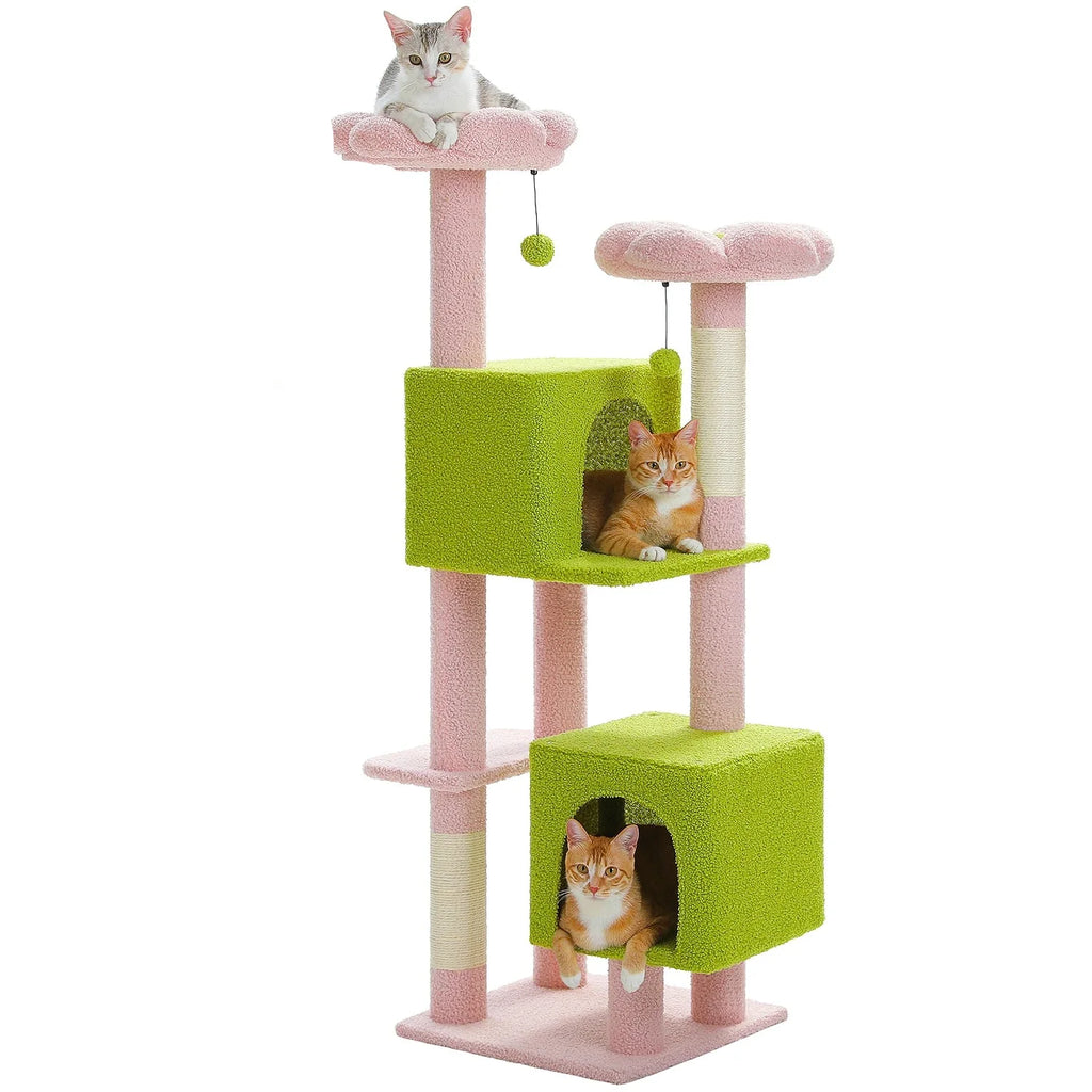 Arbre à chat <br> vert et rose fleuri