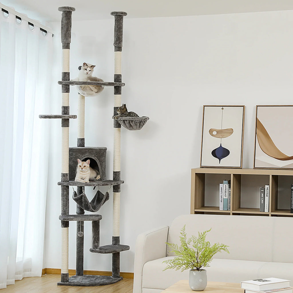 Arbre à Chat Sol Plafond d'Angle Gris et Beige – Caluna