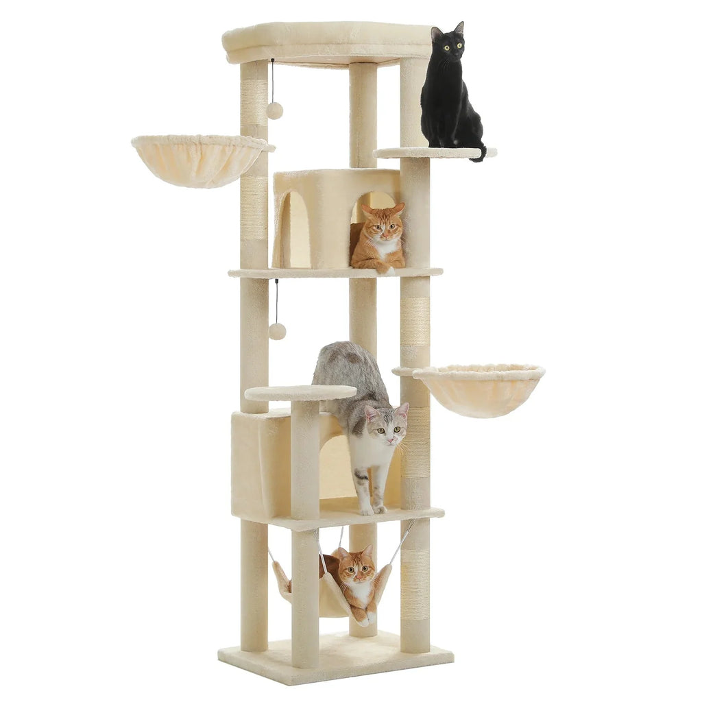 Arbre à chat <br> triple hamac beige